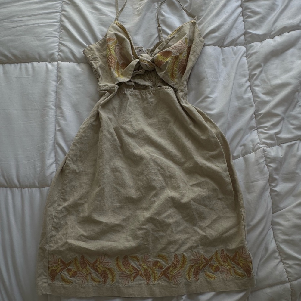 Beige Halter Dress with Embroidered Details